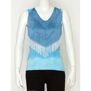 Raison D'Etre Tie Dye Blue Fringe Top